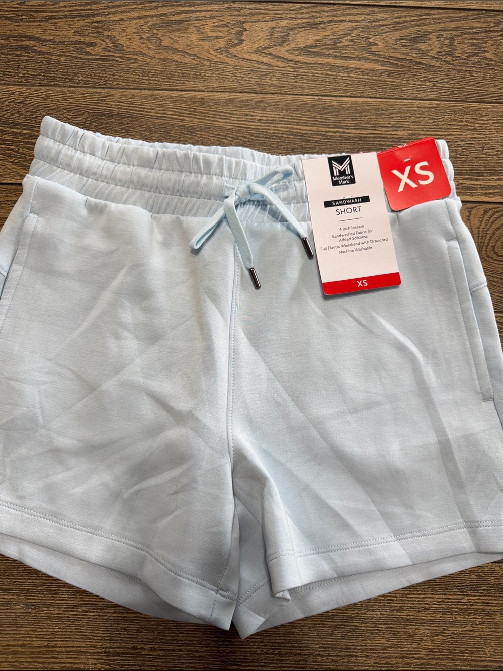 Members Mark Women’s Light Blue Sandwash Athletic Shorts with Drawstring - XS